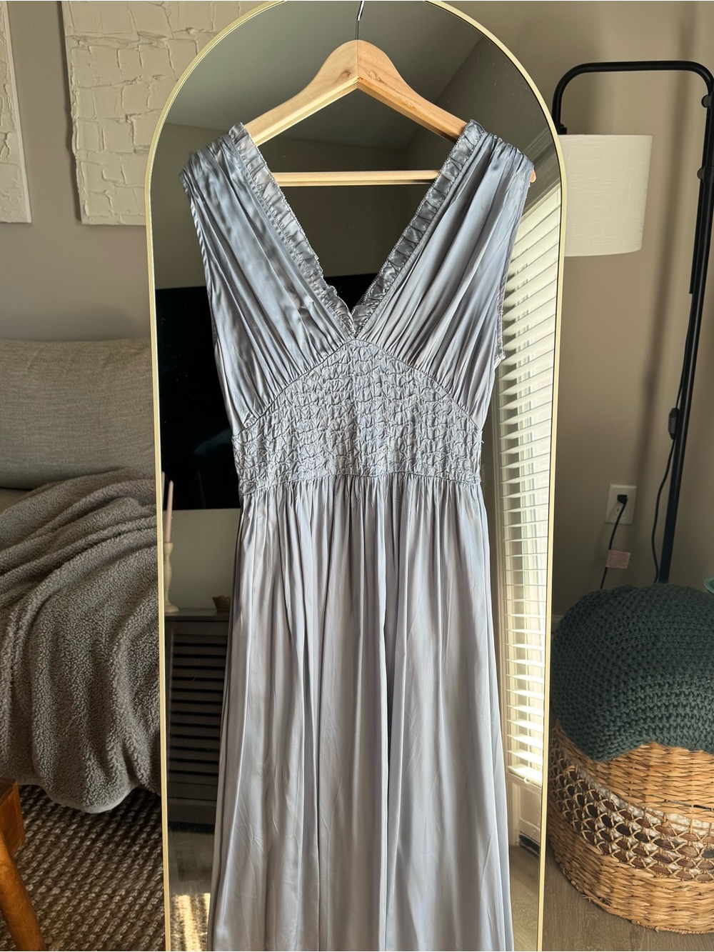 ZARA Sleeveless Smocked Satin Maxi Dress Small - Picture 7 of 8